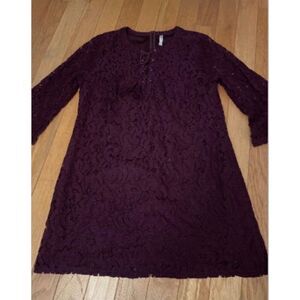 Xhilaration women's Purple Lace Long Sleeve lined Tunic Dress size large